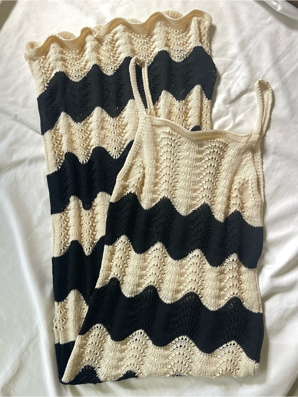 Dee elly Striped Crochet Tank & Skirt Set in Cream + Black